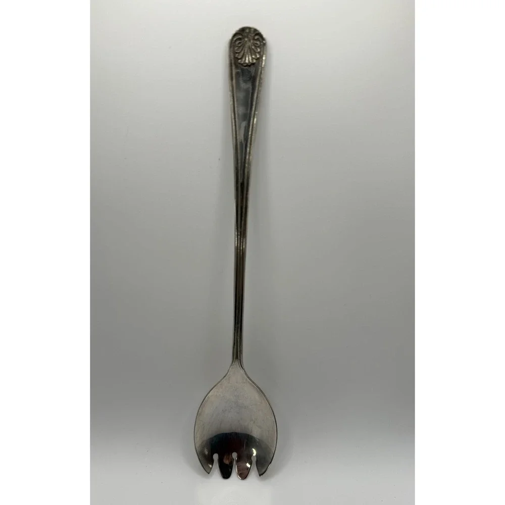 Vintage Set 2 English Silverplate Salad Serving Spoon & Fork Shell Pattern VGUC